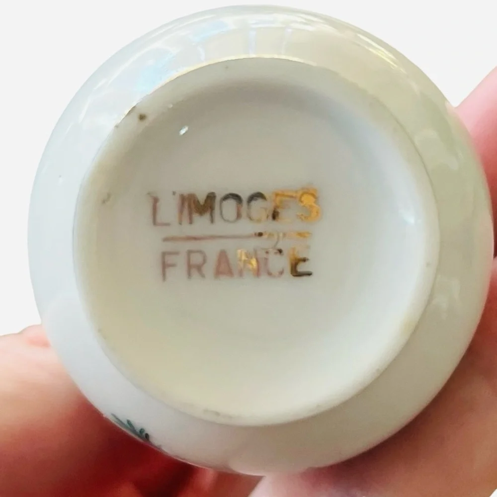 Limoges France Porcelain White Floral Gold Trim Mini Vase Vanity Decor